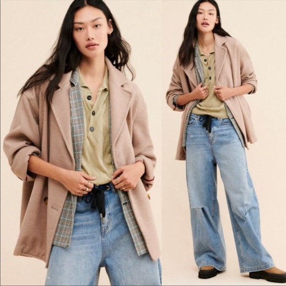 Free People Jackets & Blazers - Free People Camel Hannah Slouchy Pea Coat Blazer